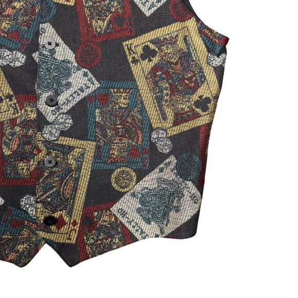 Vintage 90s Casino Print Vest Playing Cards Dice apestry Waistcoat Vegas - Picture 3 of 8